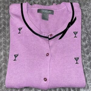 SML Design 3/4 Sleeve Button Down Sweater with Martini Glass Embroidered Design.